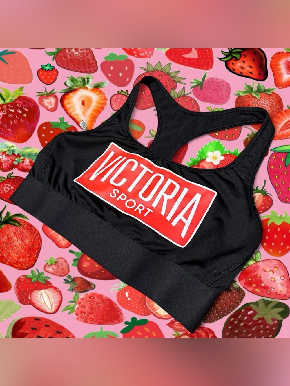 Victoria Sport Black Racerback Sports Bra - Red Logo, Sz S (Discontinued)